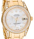 Masterpiece Midsize 34mm in Yellow Gold with Diamond Bezel & Lugs on Pearlmaster Bracelet with MOP Diamond Dial