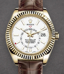 Sky Dweller 42mm in Yellow Gold with Fluted Bezel on Strap with White Index Dial