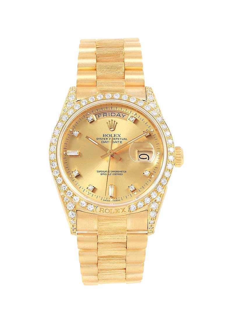 Pre-Owned Rolex President 36mm Crown Collection in Yellow Gold with Diamond Bezel and Lugs