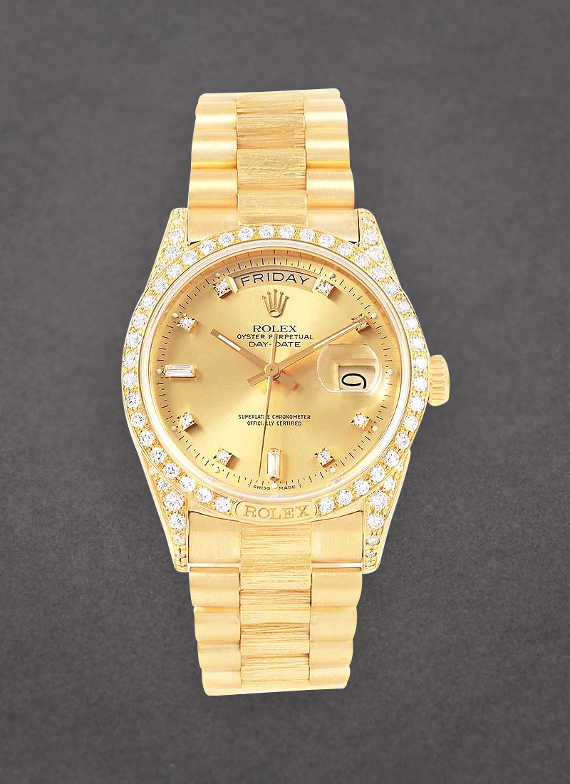 Pre-Owned Rolex President 36mm Crown Collection in Yellow Gold with Diamond Bezel and Lugs