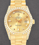 President 36mm Crown Collection in Yellow Gold with Diamond Bezel and Lugs on Bracelet with Champagne Diamond Dial