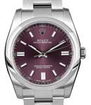 Oyster Perpetual 36mm No Date in Steel with Smooth Bezel on Oyster Bracelet with Red Grape Dial - Stick Markers