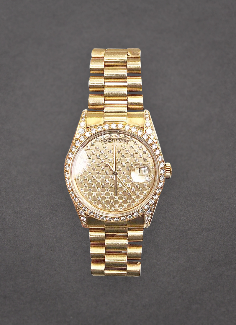 Pre-Owned Rolex President Day-Date 36mm in Yellow Gold with Diamonds Bezel & Lugs