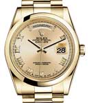 Day-Date 36mm President in Yellow Gold with Domed Bezel on Bracelet with Champagne Roman Dial