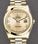 Day-Date 36mm President in Yellow Gold with Domed Bezel on Bracelet with Champagne Roman Dial