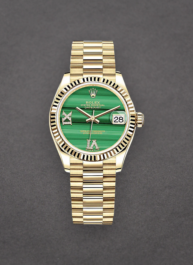 Rolex Unworn President 31mm Mid Size in Yellow Gold with Fluted Bezel