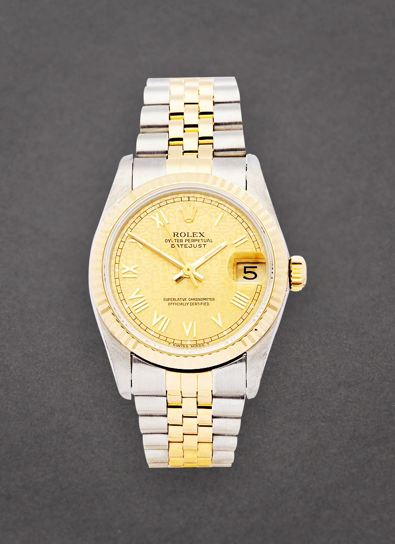 Pre-Owned Rolex Mid Size 31mm Datejust in Steel with Yellow Gold Fluted Bezel  