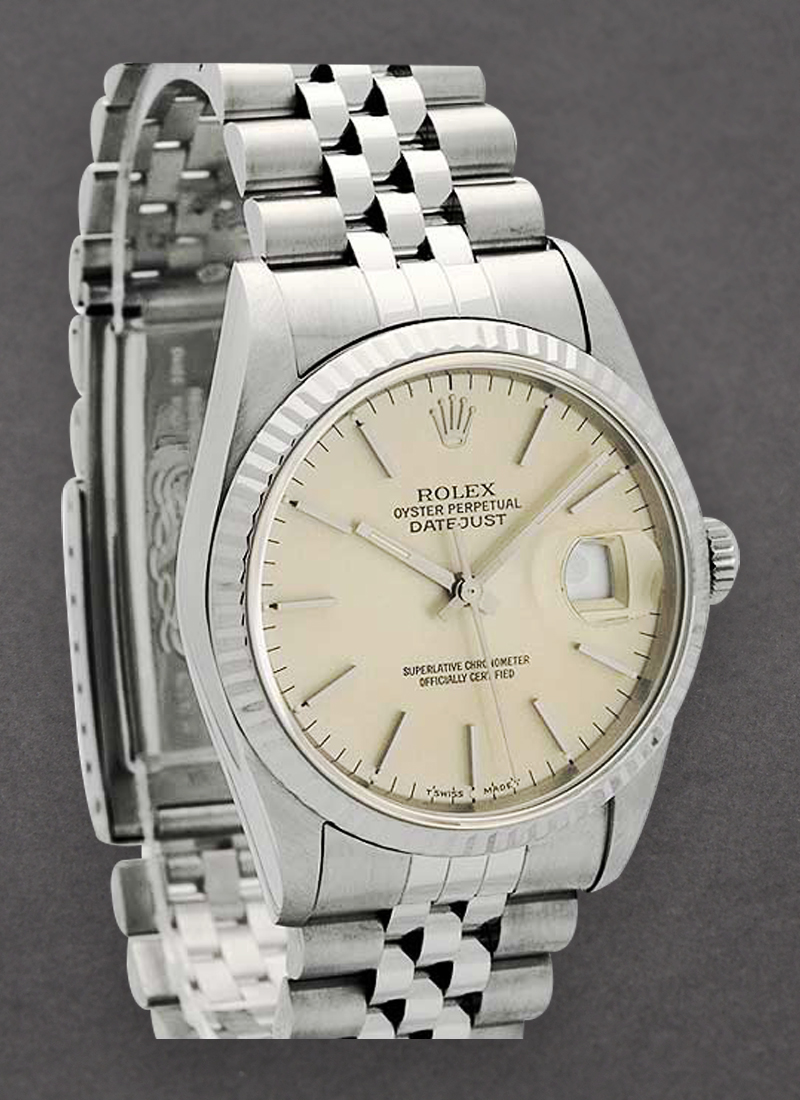 Pre-Owned Rolex Datejust 36mm in Steel with White Gold Fluted Bezel