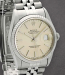 Datejust 36mm in Steel with White Gold Fluted Bezel on Bracelet with Silver Stick Dial