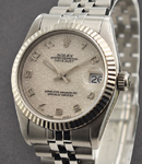 Mid Size 31mm Datejust in Steel with White Gold Fluted Bezel on Jubilee Bracelet with Ivory Jubilee Arabic Dial