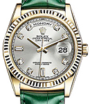 Day-Date President in Yellow Gold with Fluted Bezel on Strap with Silver Diamond Dial