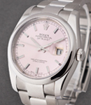 Datejust 36mm in Steel with Smooth Bezel on Oyster Bracelet with Light Pink Stick Dial