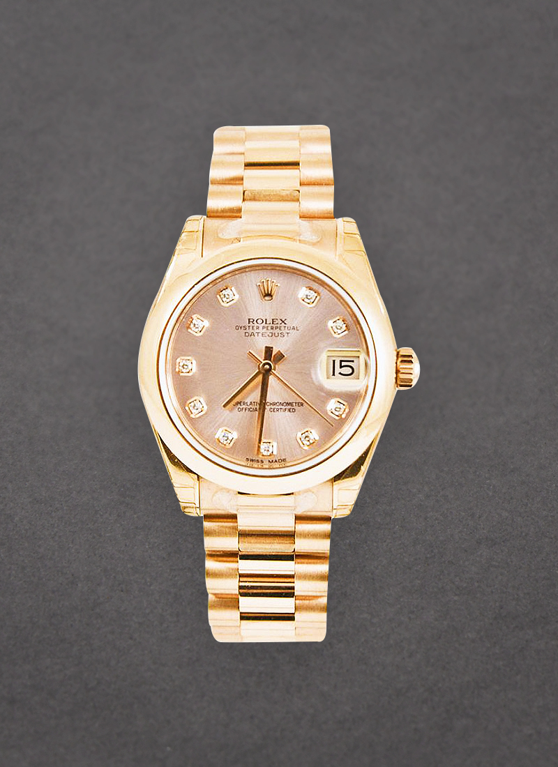 Pre-Owned Rolex Mid Size President 31mm in Rose Gold with Smooth Bezel