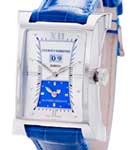 Esplendidos Dual time Men's in Steel on Blue Crocodile Leather Strap with Silver - Blue Dial