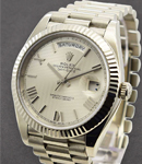 Day Date 40mm in White Gold with Fluted Bezel on President Bracelet with Silver Roman Dial