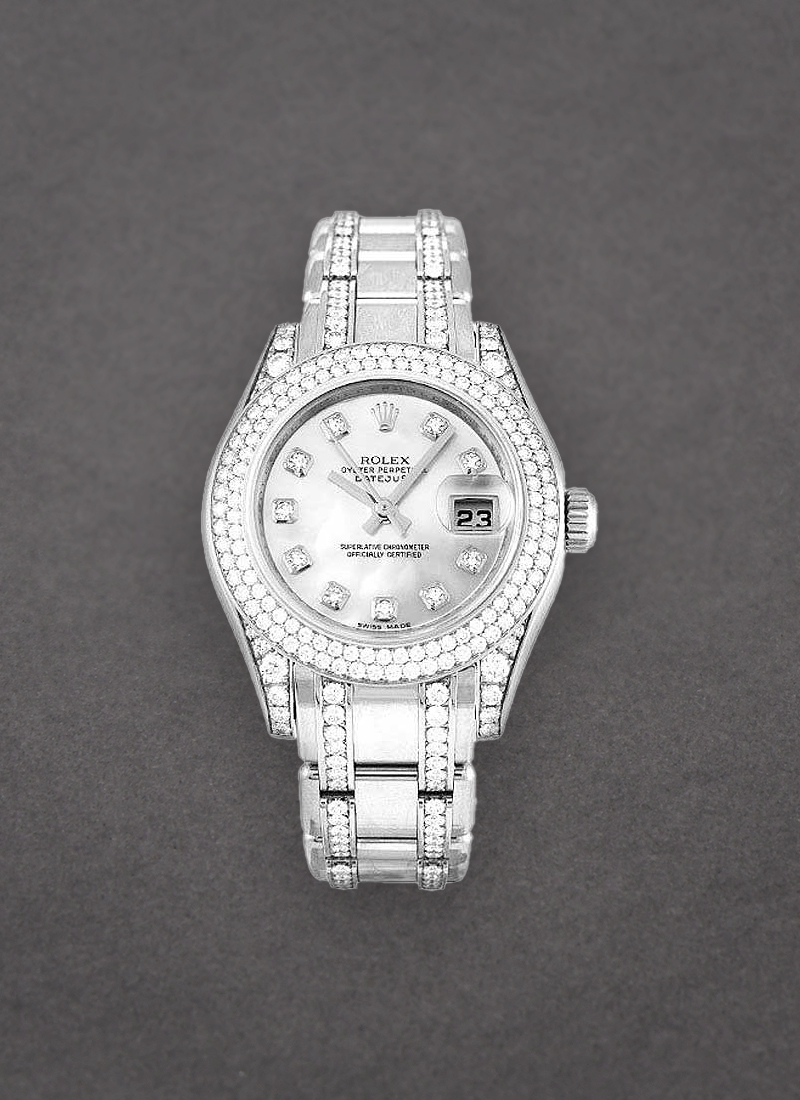 Pre-Owned Rolex Ladies Masterpiece 29mm in White Gold with 2 Row Diamond Bezel and Lugs