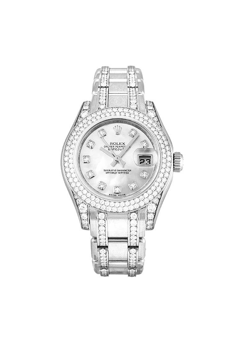 Pre-Owned Rolex Ladies Masterpiece 29mm in White Gold with 2 Row Diamond Bezel and Lugs