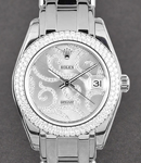 Mid Size Masterpiece 34mm in White Gold with 2 Row Diamond Bezel on Pearlmaster Bracelet with Silver Partial Pave Diamond Dial