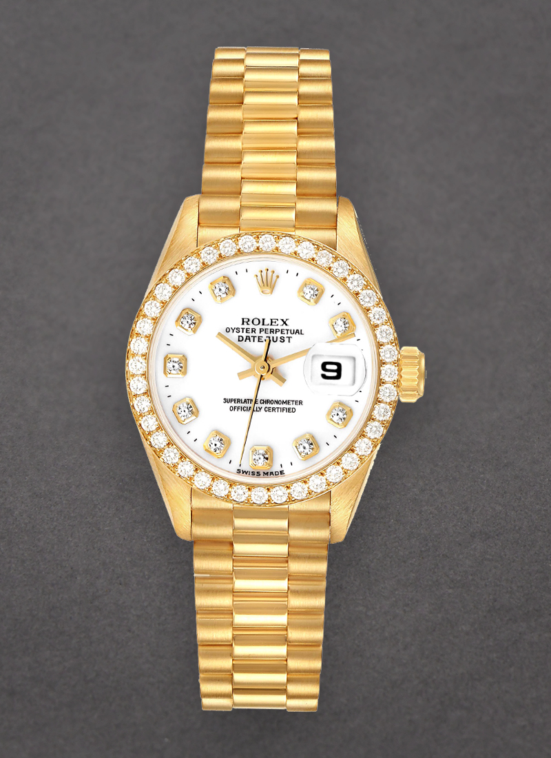 Pre-Owned Rolex Ladies 26mm President in Yellow Gold with Diamond Bezel