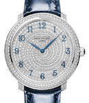 Calatrava 4899 in White Gold with Diamond Bezel on Blue Alligator Leather Strap with Pave Diamond Dial