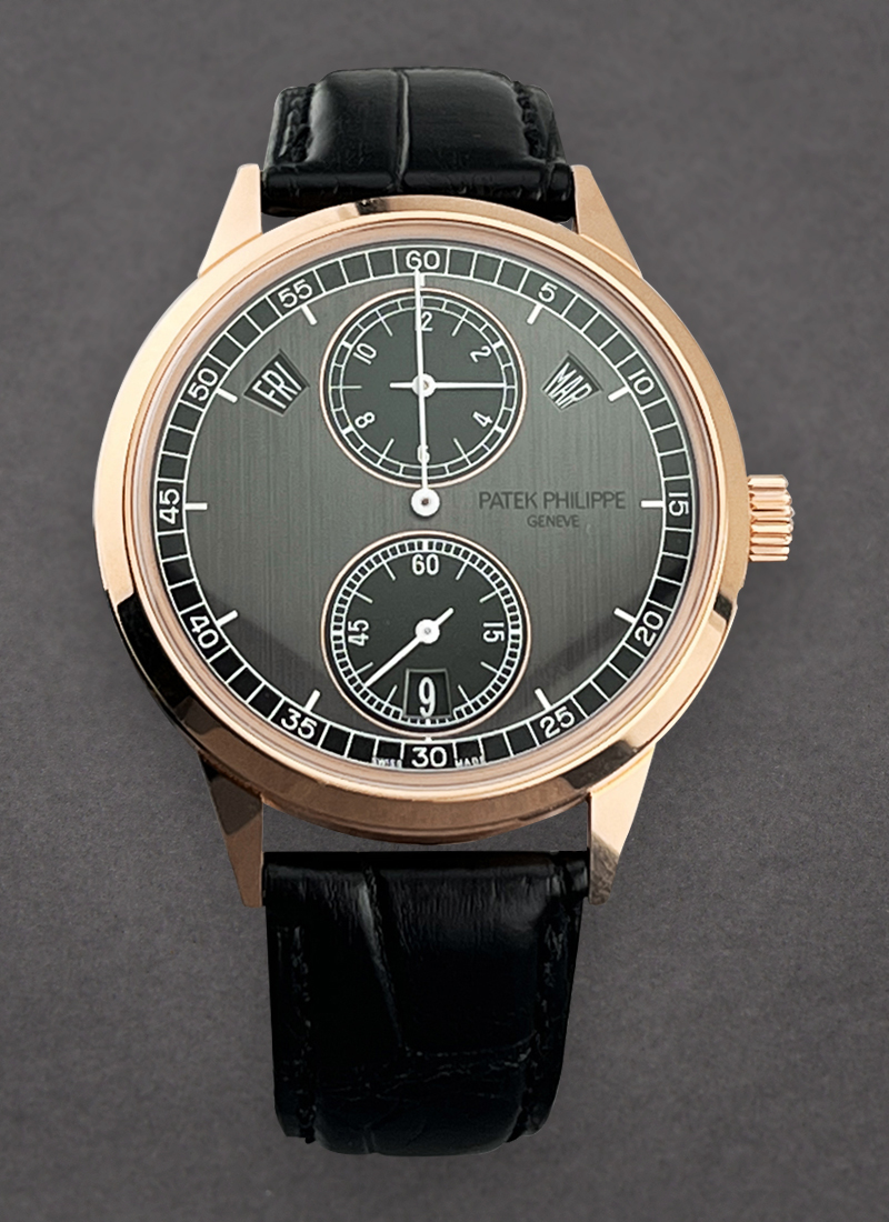 Annual Calendar Regulator in Rose Gold on Black Crocodile Leather Strap with Graphite and Black Dial 5235 50R 001