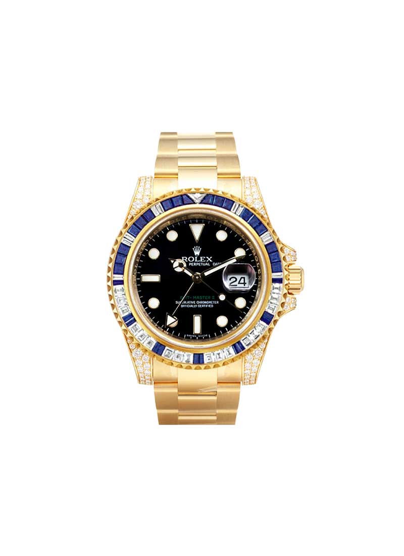 Pre-Owned Rolex GMT Master II 40mm in Yellow Gold with Diamonds on Bezel and Lugs