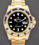 GMT Master II 40mm in Yellow Gold with Diamonds on Bezel and Lugs on Oyster Bracelet with Black Dial