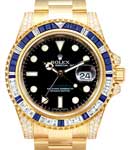 GMT Master II 40mm in Yellow Gold with Diamonds on Bezel and Lugs on Oyster Bracelet with Black Dial