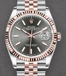Datejust 36mm in Steel with Rose Gold Fluted Bezel on Jubilee Bracelet with Rhodium Stick Dial