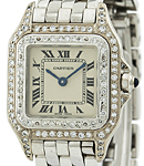 Panther Ladies 22mm Quarts in White Gold with Diamond Bezel On White Gold Bracelet with Ivory Roman Dial