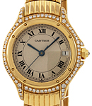Panthere Cougar in Yellow Gold with Diamond Bezel on Yellow Gold Bracelet with White Roman Dial