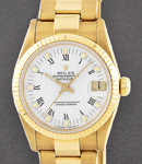 Midsize 31mm President in Yellow Gold with Fluted Bezel on Oyster Bracelet with White Roman Dial