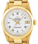 Midsize 31mm President in Yellow Gold with Fluted Bezel on Oyster Bracelet with White Roman Dial