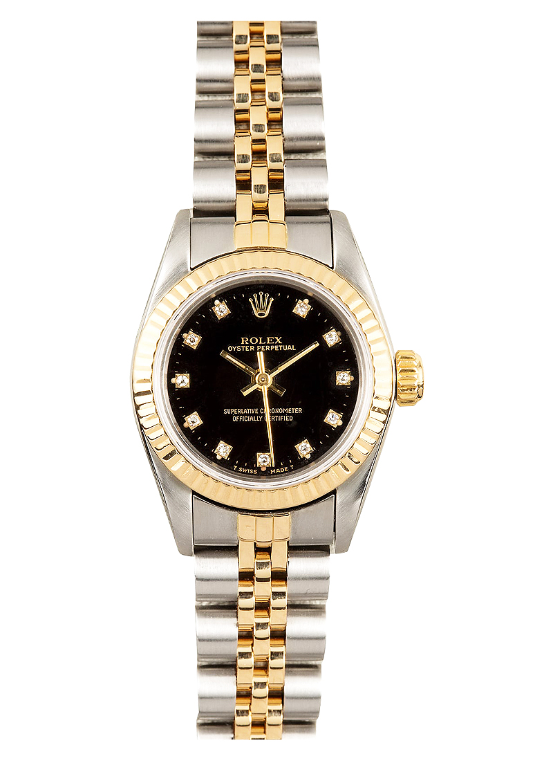 Pre-Owned Rolex Ladies Non Date 24mm in Steel with Yellow Gold Fluted Bezel