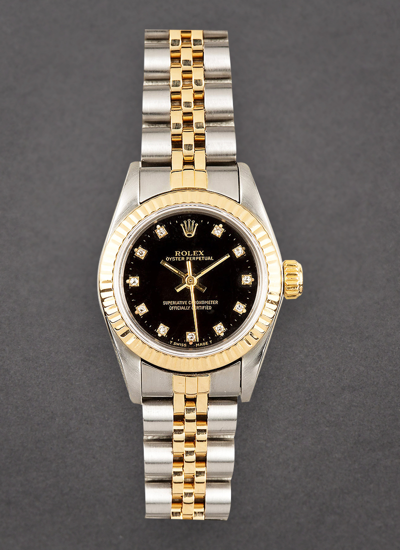 Pre-Owned Rolex Ladies Non Date 24mm in Steel with Yellow Gold Fluted Bezel