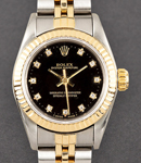 Ladies Non Date 24mm in Steel with Yellow Gold Fluted Bezel on Jubilee Bracelet with Black Diamond Dial