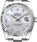 Datejust 36mm in Steel with White Gold Fluted Bezel  on Oyster Bracelet with White MOP Diamond Dial