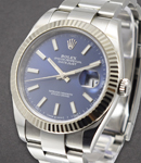 Datejust II 41mm in Steel with White Gold Fluted Bezel on Oyter Bracelet with Blue Stick Dial