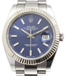 Datejust II 41mm in Steel with White Gold Fluted Bezel on Oyter Bracelet with Blue Stick Dial