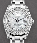 Mid Size Masterpiece 34mm in White Gold with Diamond Bezel and Lugs on Pearlmaster Bracelet with MOP Diamond Dial