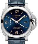 PAM 1033- Luminor 1950 3 Days GMT Automatic in Steel on Blue Crocodile Leather Strap with Blue Dial