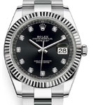 Datejust II 41mm in Steel with White Gold Fluted Bezel on Bracelet with Black Diamond Dial