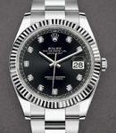 Datejust II 41mm in Steel with White Gold Fluted Bezel on Bracelet with Black Diamond Dial
