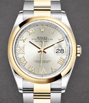 Datejust 36mm in Steel with Yellow Gold Domed Bezel on Oyster Bracelet with Silver Stick Dial - Diamond on 6 & 9