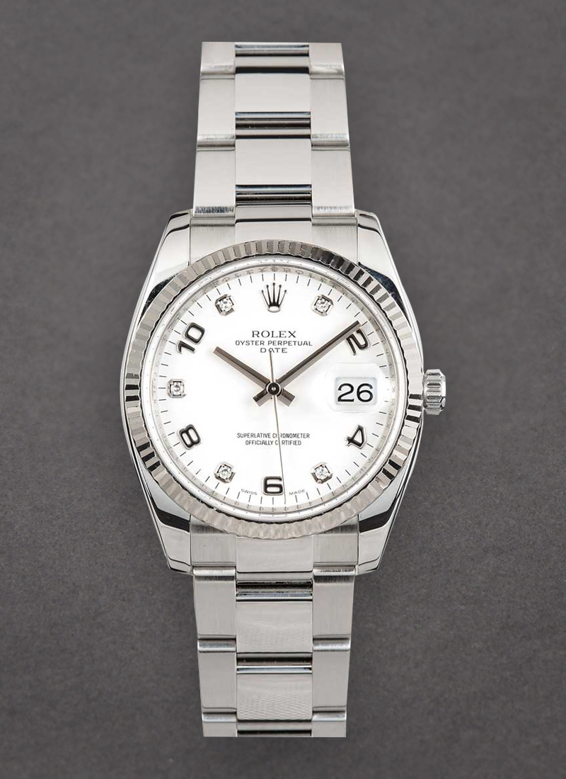 Pre-Owned Rolex Date 34mm in Steel with White Gold Fluted Bezel