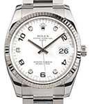 Date 34mm in Steel with White Gold Fluted Bezel on Bracelet with White Diamond and Arabic Numerals Dial