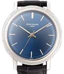 Calatrava 3569 Automatic in White Gold on Black Crocodile Leather Strap with Blue Dial