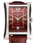 Esplendidos Date Automatic in Steel with Partial Diamonds on Bezel on Maroon Crocodile Leather Strap with Brown Dial
