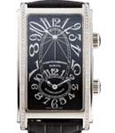 Prominente XL Dual Time Automatic in Steel with Partial Diamond Bezel on Black Crocodile Leather Strap with Black Dial