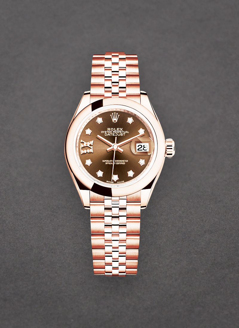 Pre-Owned Rolex Datejust 28mm Automatic in Rose Gold with Domed Bezel